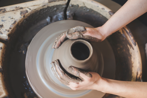 Pottery on wheel