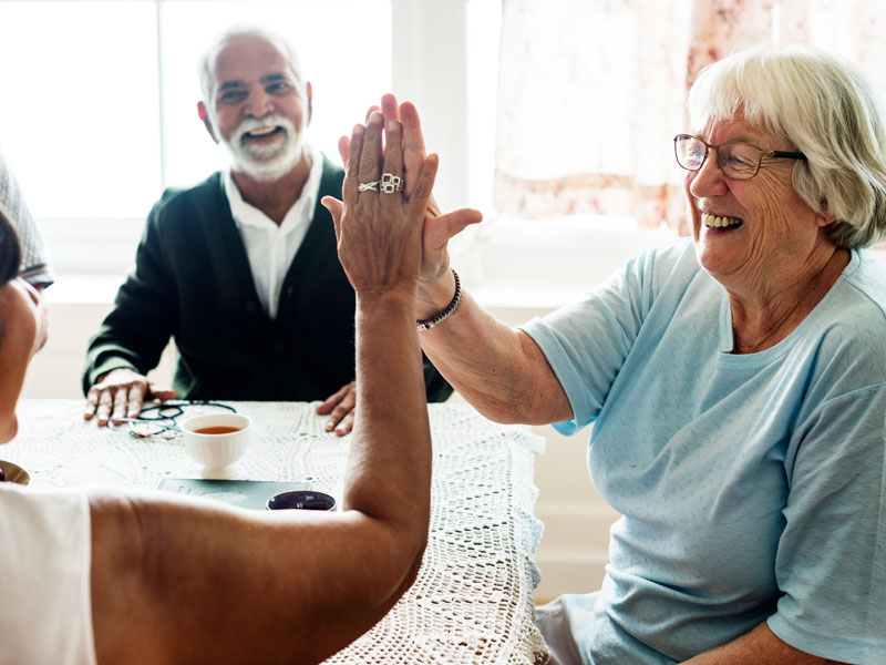 Elderly women socialising