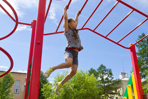 Child playing on monkey bars
