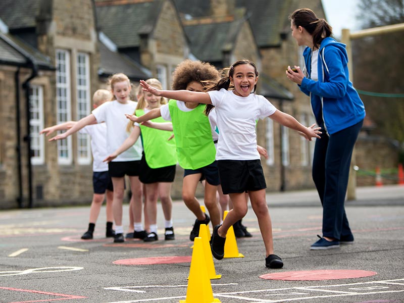 A P.E. lesson in the schoolyard