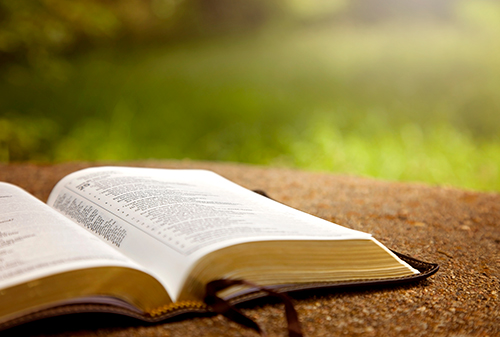 Open bible on a table